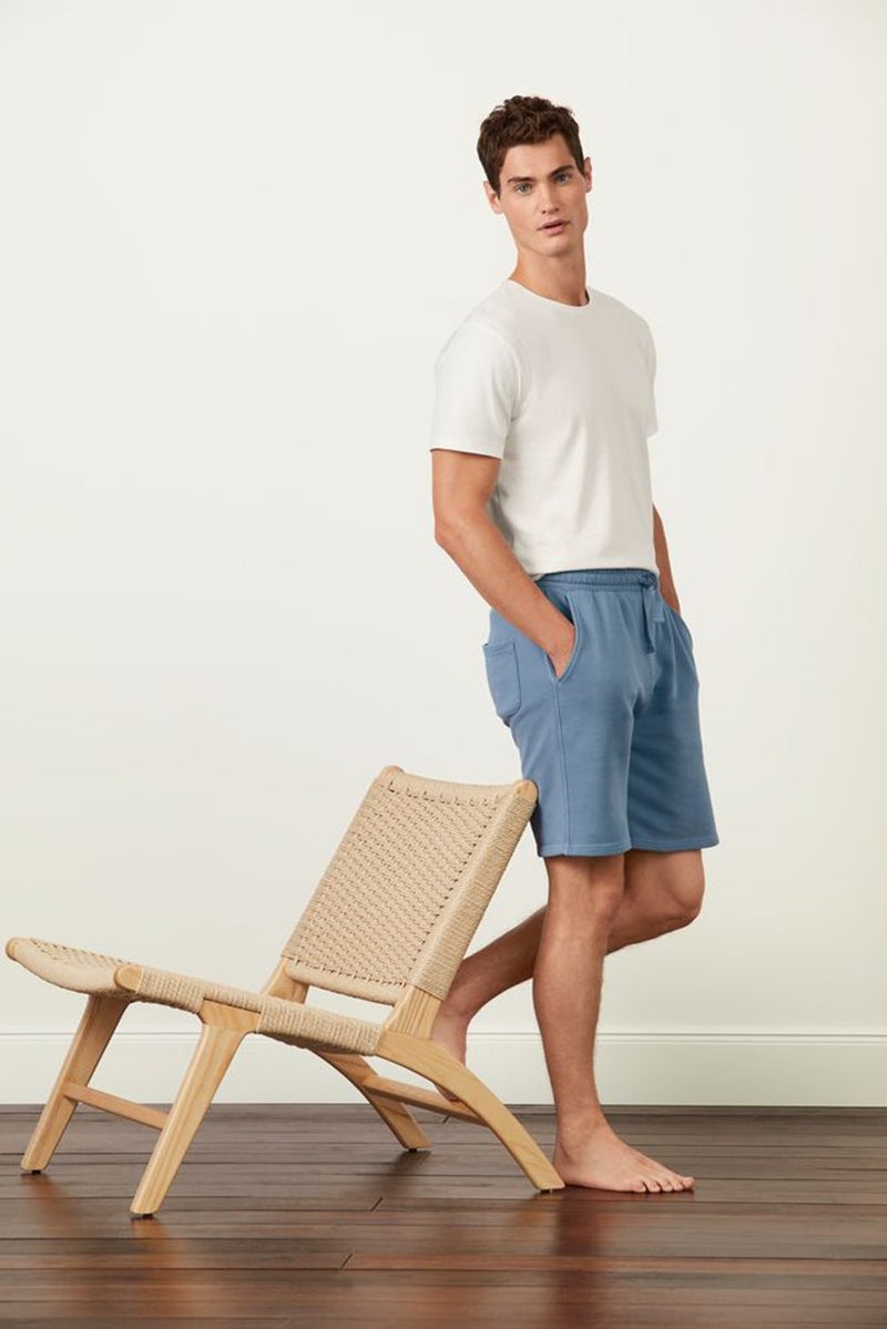 Tchibo Men Drawstring Plain Shorts, Sky Blue - Image 1